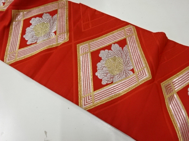 JAPANESE KIMONO / VINTAGE NAGOYA OBI / WOVEN RHOMBUS & FLOWER